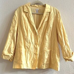 Chicos‎ Shimmery Butter Yellow Jacket Blouse Top with Ruched Sleeves Size 3 (XL)